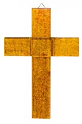 Szklany krzyż na ścianę bursztynu mały