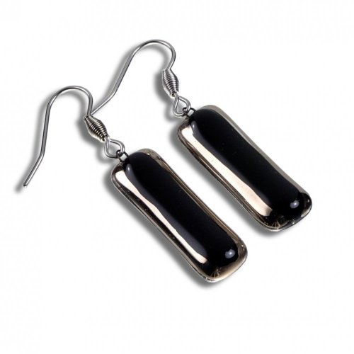 Glass earrings PLATINUM black NP0802