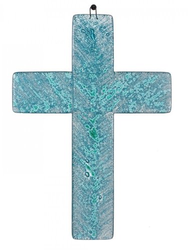 Sklenený kríž na stenu tyrkysový