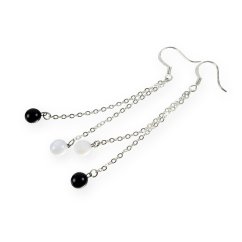 Skleněné náušnice černobílé na řetízku LENORE - DOTS N1710
