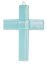 Glass christening cross pale blue - with lines