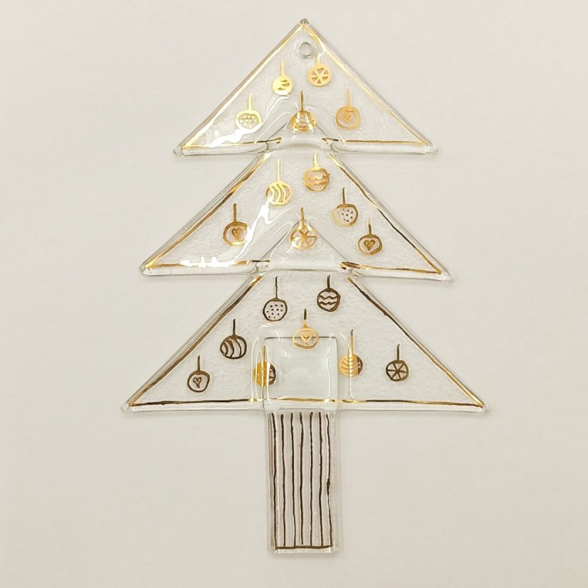 Szklane drzewko ornament w kolorze przezroczystym - złote Bombki