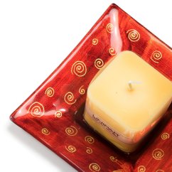 Red 02 glass candlestick with candle - spirals