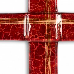 Skleněný kříž na stěnu rubínový – s linkami