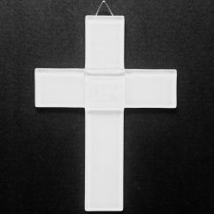 Skleněný kříž na stěnu bílý malý