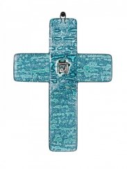 Small turquoise glass wall cross – with spiral