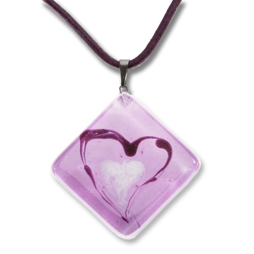 Glass pendant rhombus, pink HELENE P1106