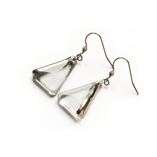 Silver-clear glass earrings - triangle N5304