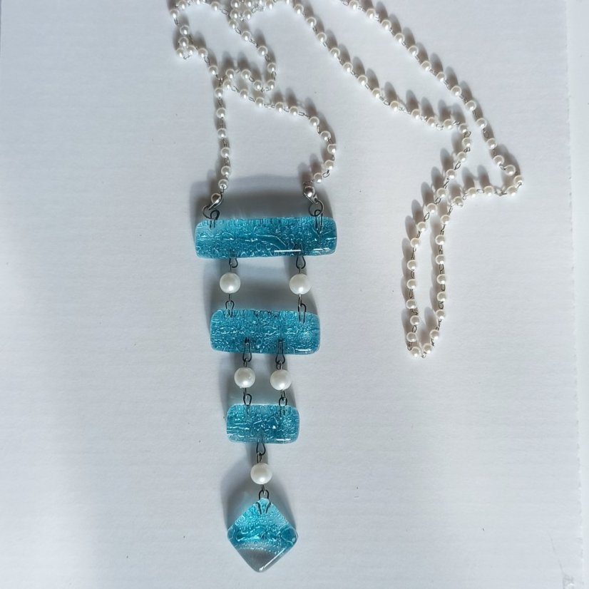 Szkło naszyjnik turkus drabina NH0103