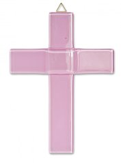 Glass christening cross pale pink small