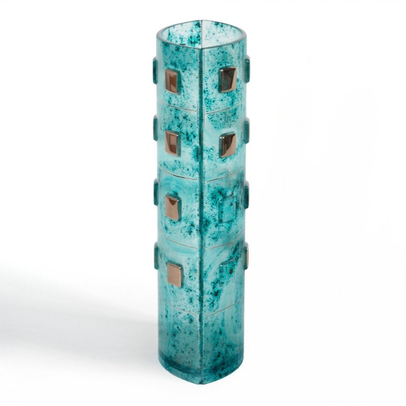 Turquoise glass vase MIRA with platinum