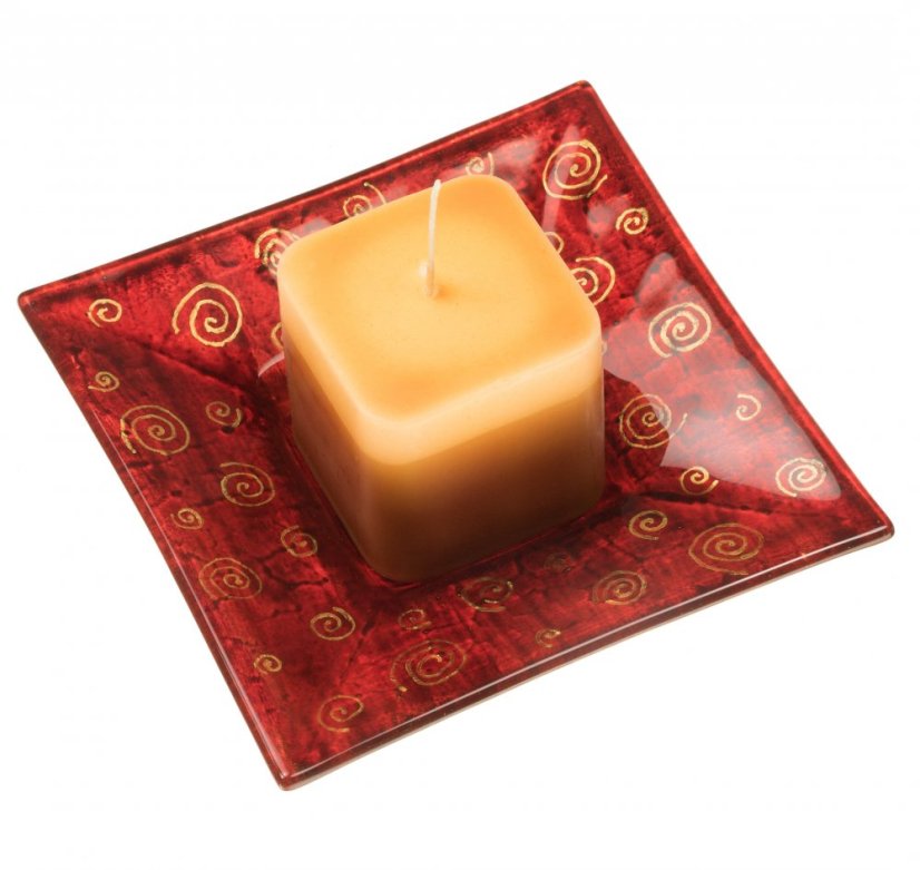 Red 02 glass candlestick with candle - spirals