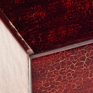 Glass jewellery box burgundy with gold spirals
