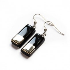 Silver-black glass earrings - rectangle N5102