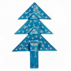 Vánoční skleněná ozdoba stromek modrý - hvězdičky