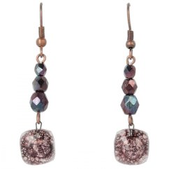 Brown glass earrings with beads NK0201