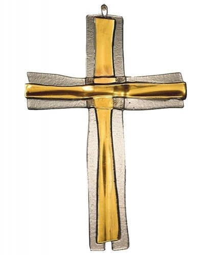 Skleněný kříž na stěnu zlatý vrstvený
