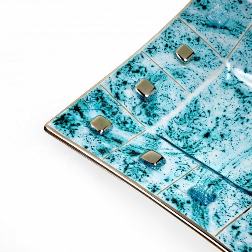 Glass turquoise candlestick MIRA with scented candle