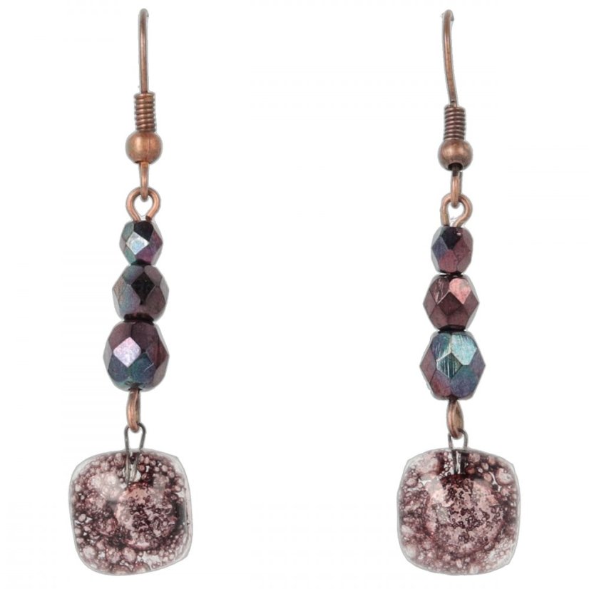 Brown glass earrings with beads NK0201