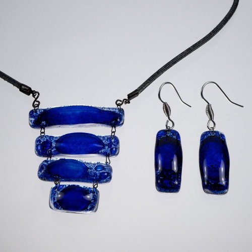 Komplet biżuterii szklanej ciemnoniebieskie ACLIVIS 0301