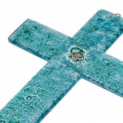 Turquoise glass wall cross – with spiral
