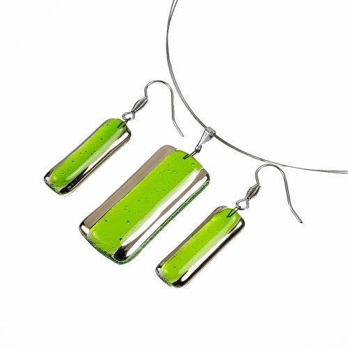 Komplet biżuterii szklanej PLATINUM zielony - 1403