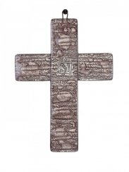 Skleněný kříž na stěnu hnědý malý - se spirálou