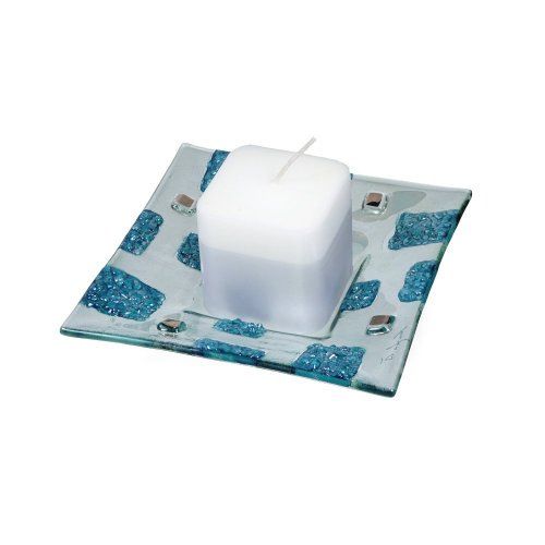 Glass blue-green candlestick EVE CITY with scented candle