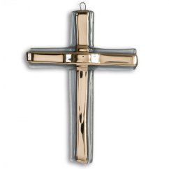 Szklany krzyż wiszący na ścianę posrebrzany 16cm