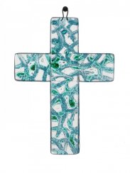 Small turquoise glass wall cross - semicircles