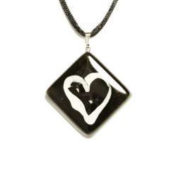 Black glass rhombus pendant with heart KIM P0808