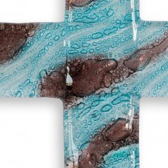 Small turquoise-brown glass wall cross