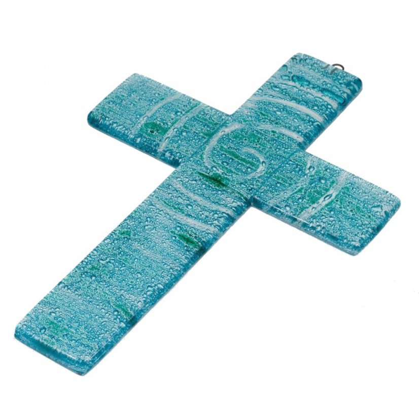 Szklany krzyż na ścianę turkusowy - spirala