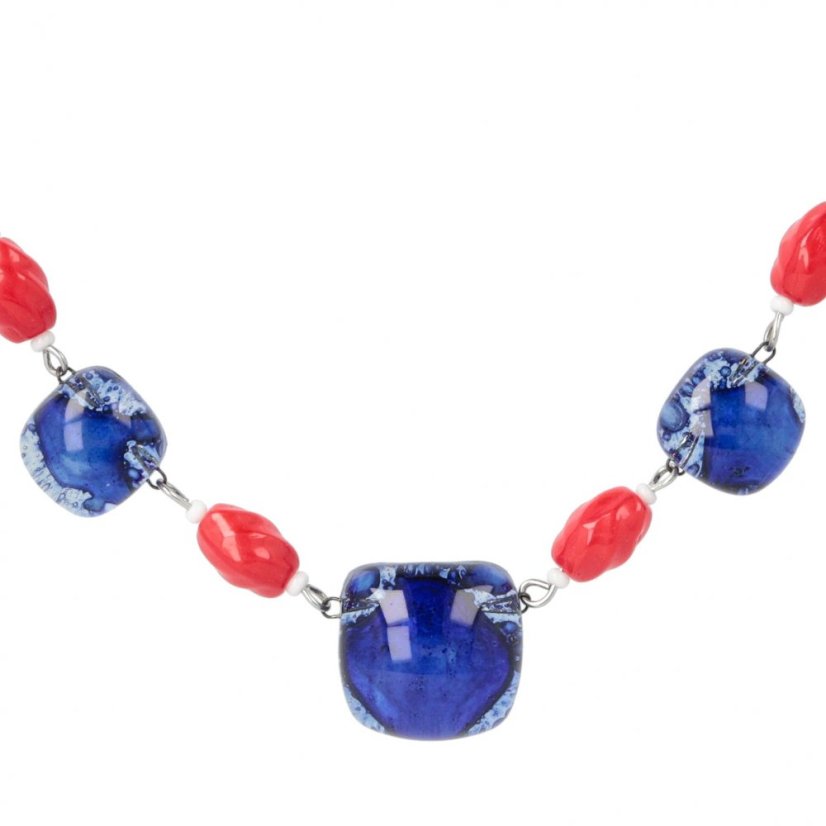 WAGA - Komplet biżuterii z ciemnoniebieskiego szkła naszyjnik + kolczyki SOU0303