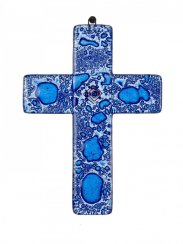 Small dark blue glass wall cross – with spiral