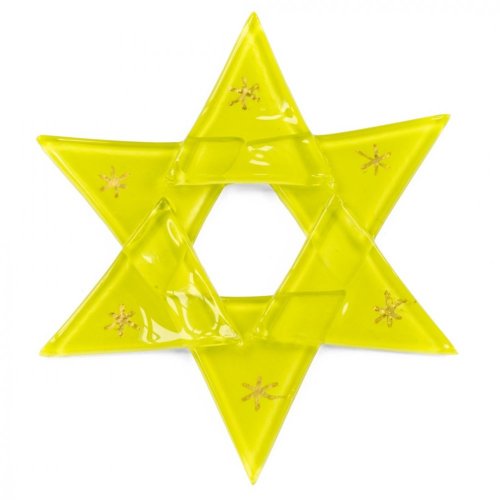 Bożonarodzeniowa szklana ozdobna gwiazda w neonowym żółtym kolorze