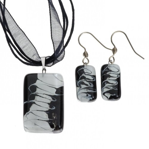 Black and white glass jewelry set LENORE - 1701