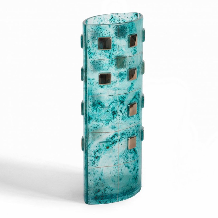 Turquoise glass vase MIRA with platinum