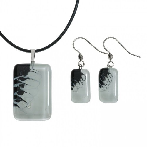Black and white glass jewelry set LENORE - 1703