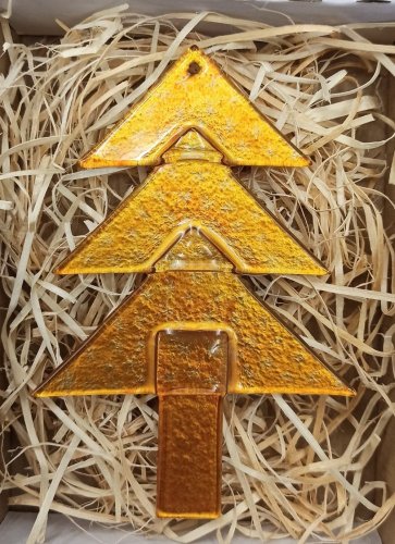 Vianočná sklenená ozdoba stromček jantárový - hviezdičky