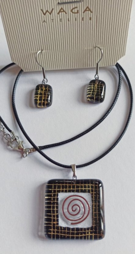 Glass jewelry set black OWL - 0801