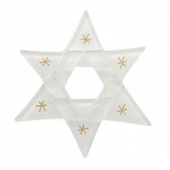 Vánoční skleněná ozdoba hvězda bílá 01 - zlaté hvězdičky