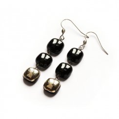 Silver-black glass earrings - three-piece N5105