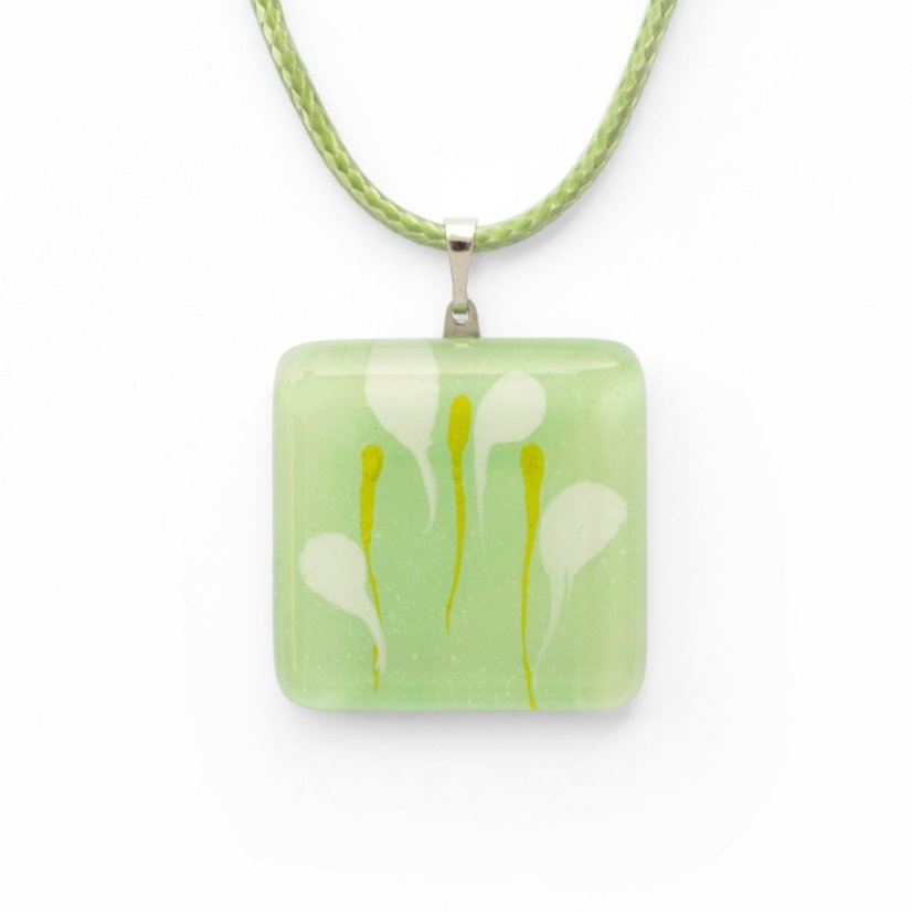 Skleněný přívěsek čtvercový zelený DAISY P1408
