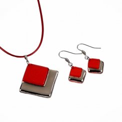 Komplet biżuterii szklanej PLATINUM czerwony - 0904