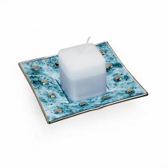Glass turquoise candlestick MIRA with scented candle