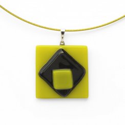 Glass pendant square green DAISY P1413