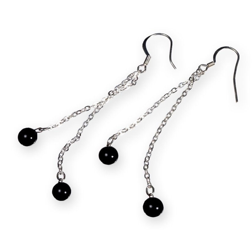Black glass earrings on a chain DOTS N0801