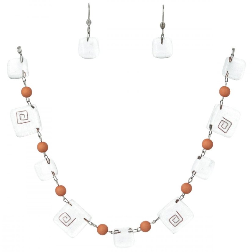 WAGA - Set of glass jewelry clear necklace + earrings SOU0501