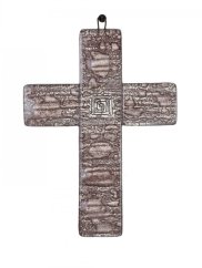 Small brown glass wall cross – with spiral